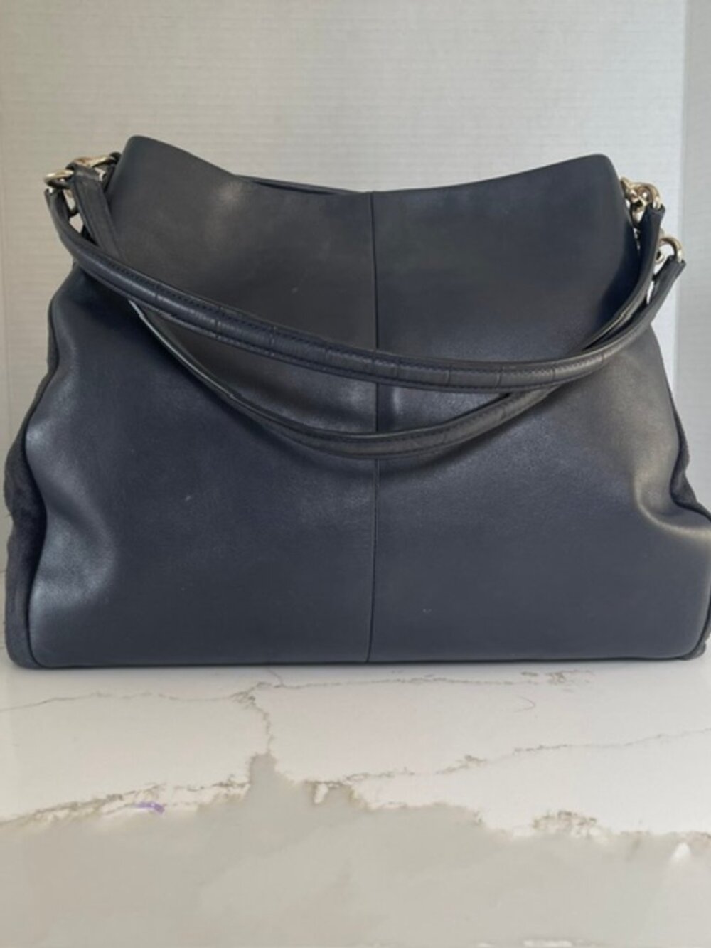 COACH Madison Phoebe Navy Blue Leather & Suede Shoulder Bag - GUC